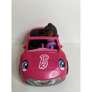 Little People Barbie Race Car w/1 Racer Character Hot Pink Fisher Price TESTED